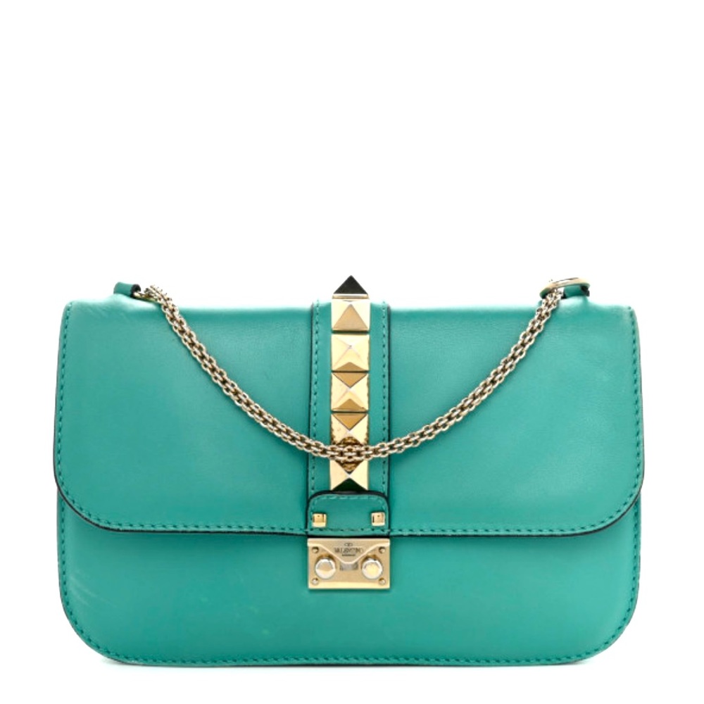 SOLD Vitello Medium Glam Lock Rockstud Flap Green